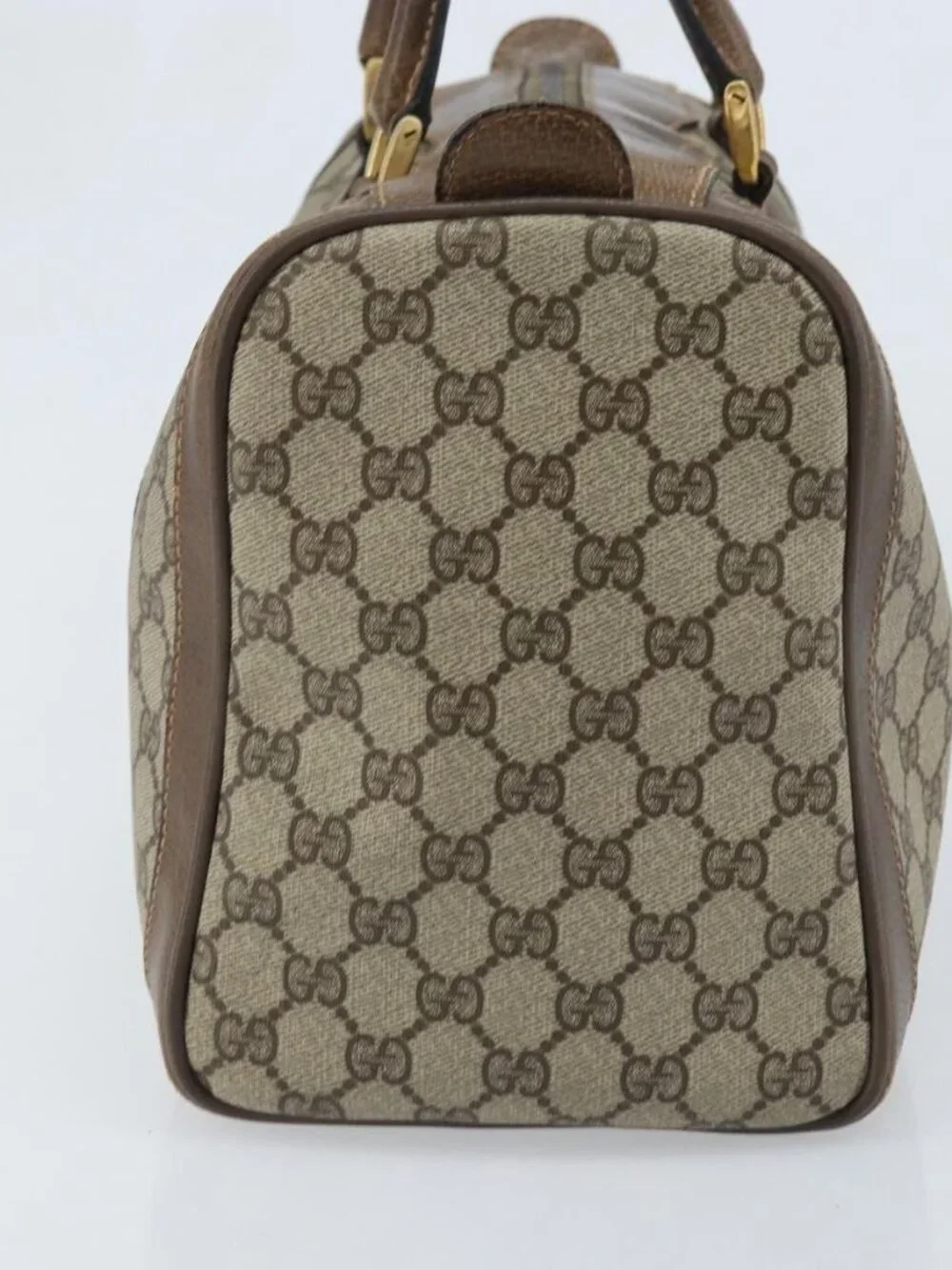 GUCCI GG Supreme Web Sherry Line Boston Bag PVC Beige 02 98 8 0468 Auth BAZ555